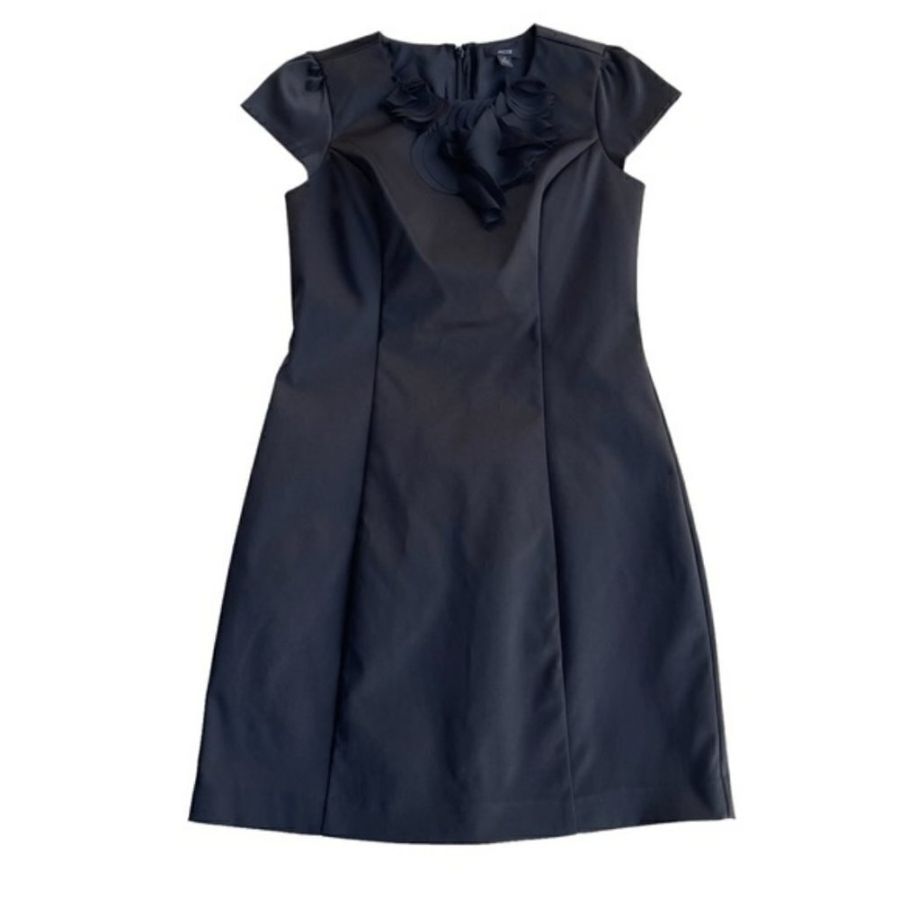 Jacob Black Satin 3D Floral Neckline Shift Mini Dress US 6